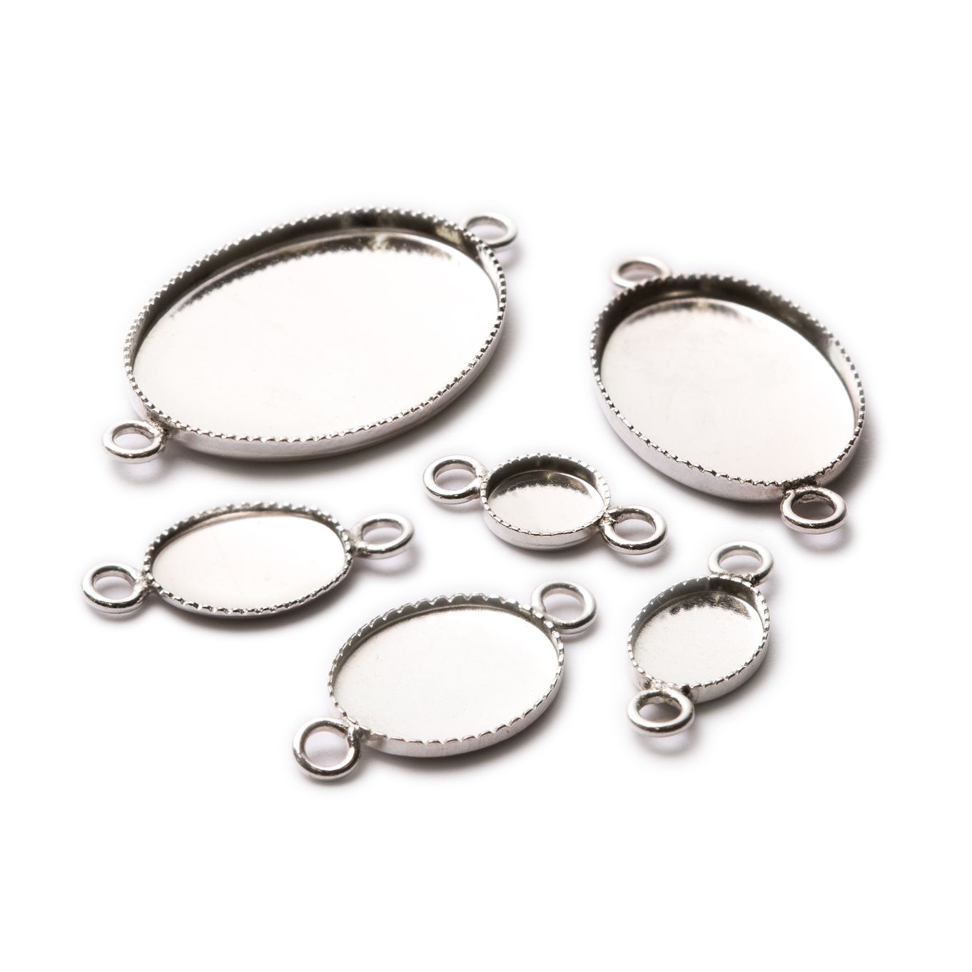 Sterling Silver Milled Edge Link Settings For Cabochon Stones