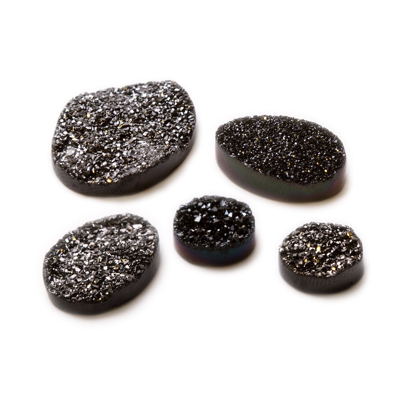 Shimmering Black Flat Drusy Cabochons