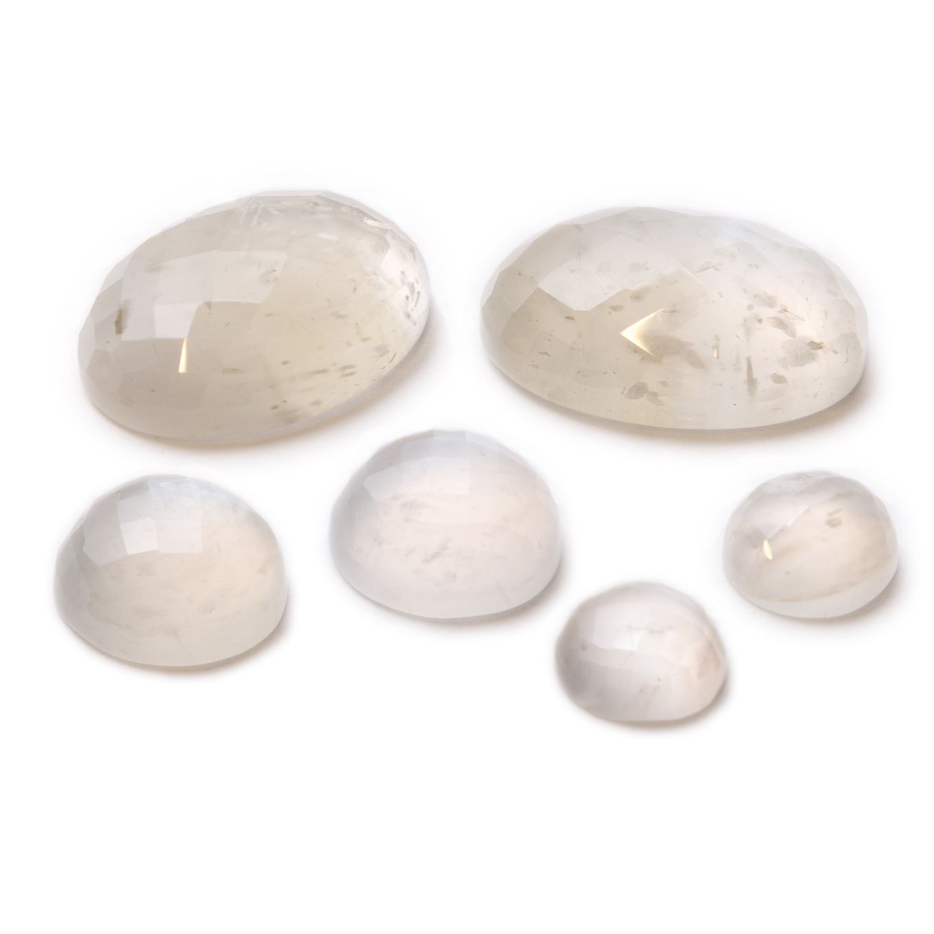 White Moonstone Checker Cut Cabochons