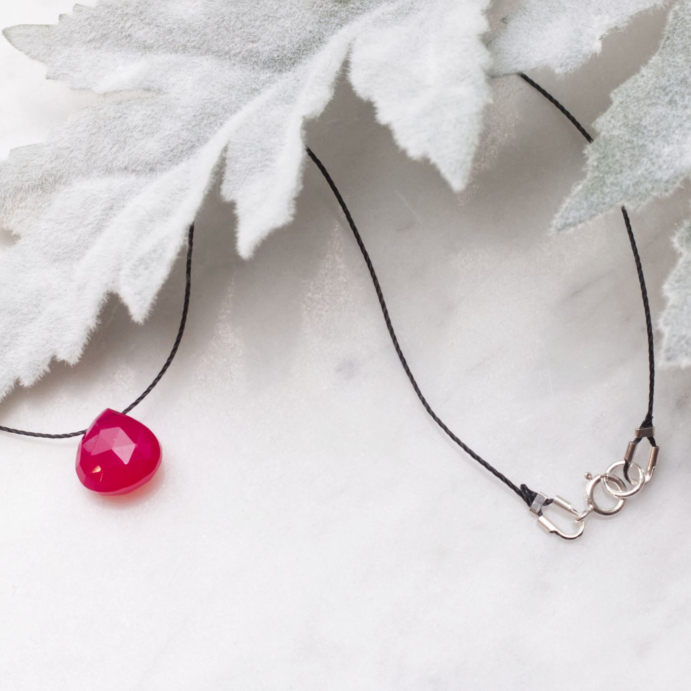 Fuchsia Pink Chalcedony Briolette Silkon Thread Necklace