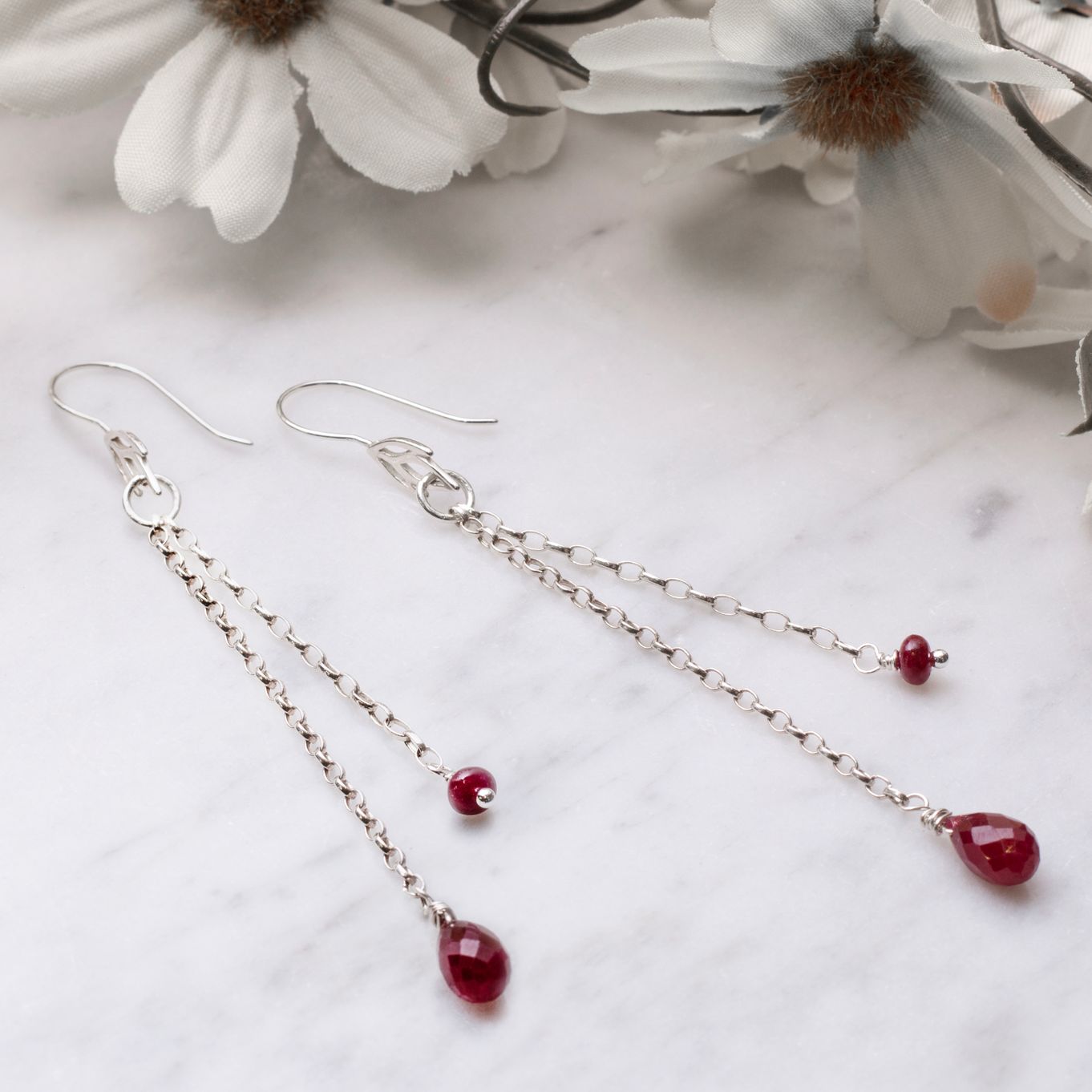 Ruby Chain Drop Earrings