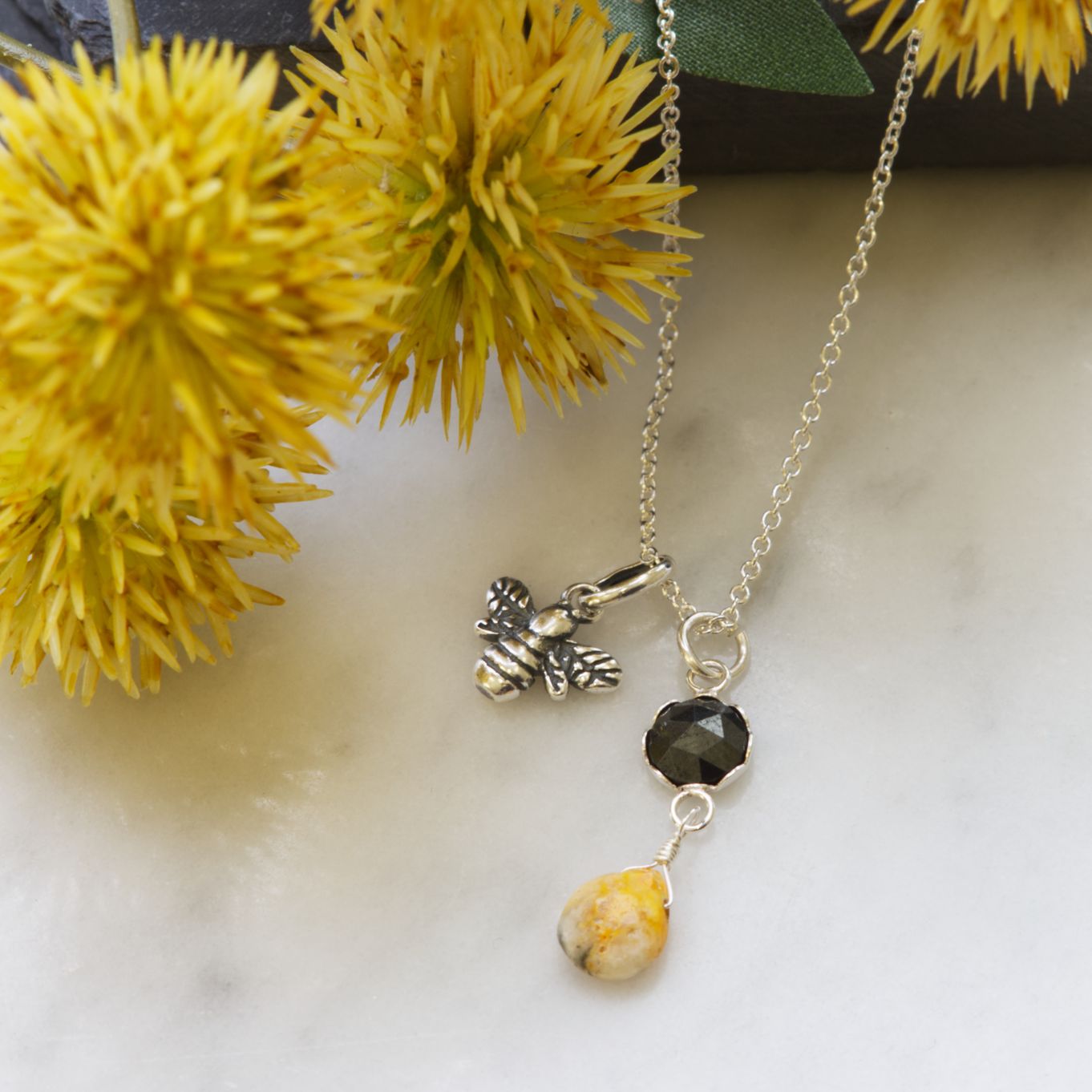 Bumble Bee Jasper Briolette Necklace 