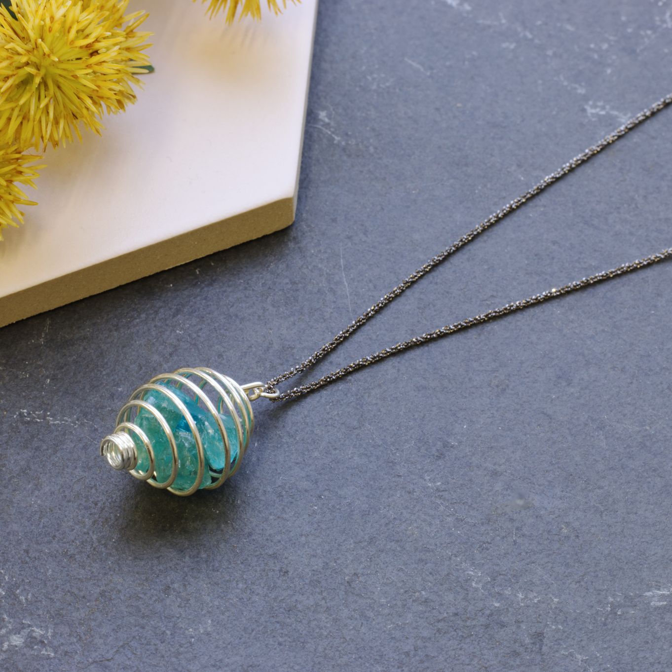 Apatite Crystal Spiral Pendant Necklace