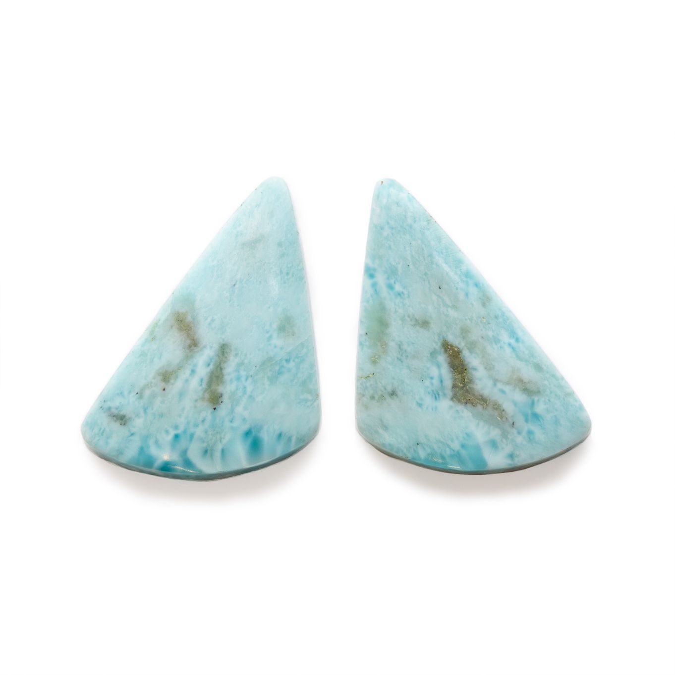 Pair Of Larimar Freeform Cabochons, Approx 22x16mm
