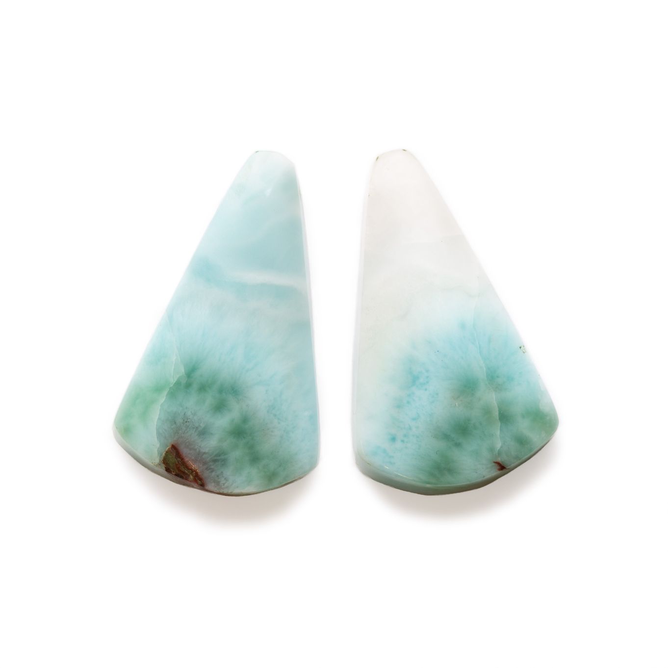 Pair Of Larimar Freeform Cabochons, Approx 24x14mm