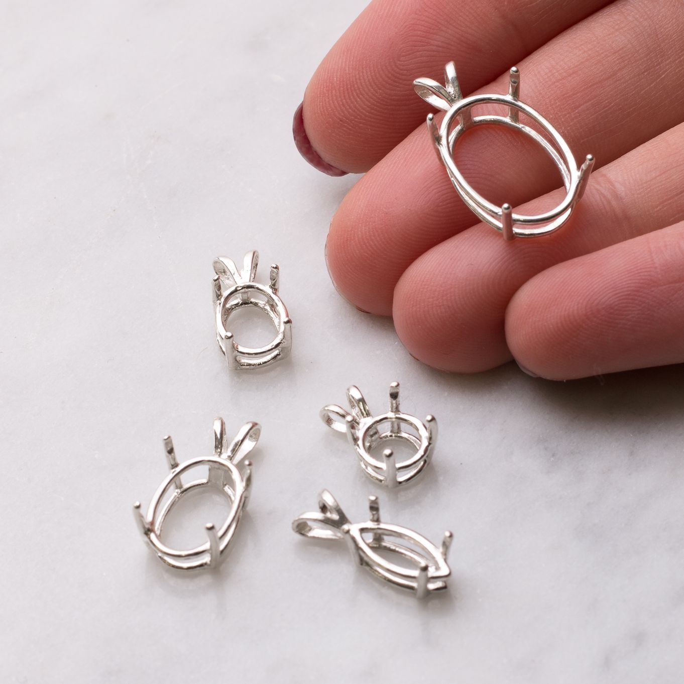 Sterling Silver Pre Notched Pendant Settings For Faceted Stones