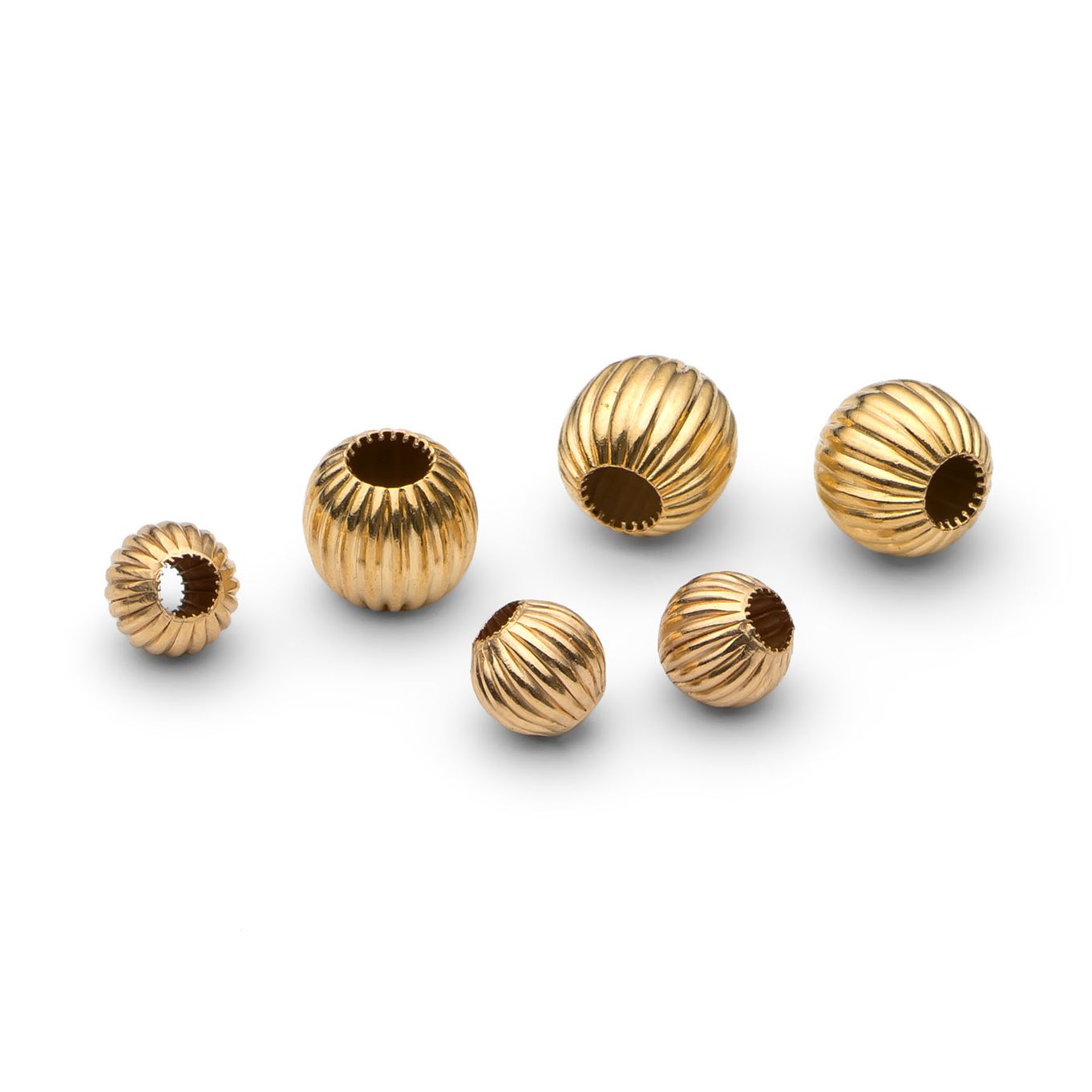 9ct Gold Corrugated Round Beads, Approx 4mm Round