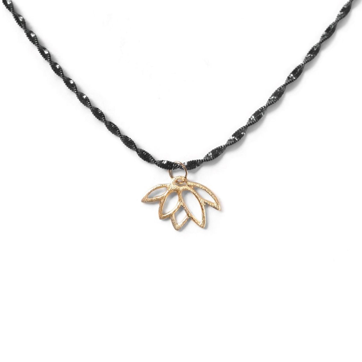 Gold Vermeil Lotus Flower Black Necklace