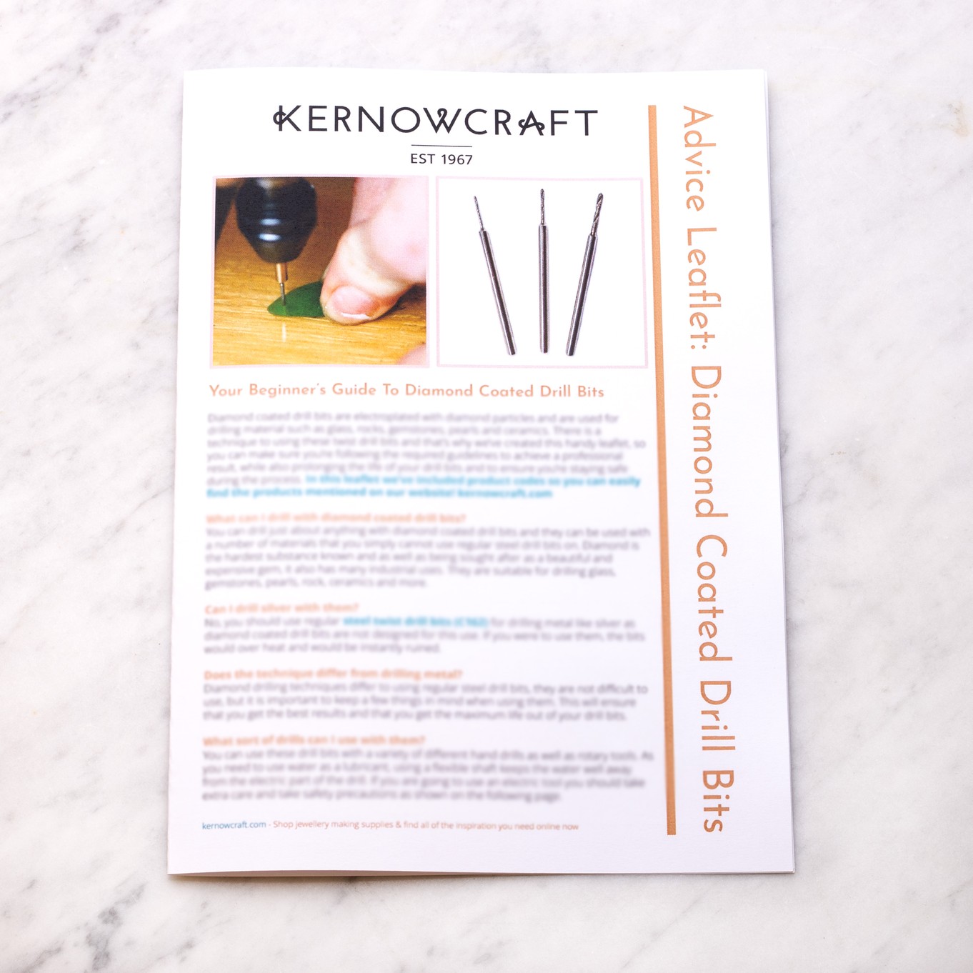 Using Diamond Coated Drill Bits Leaflet - Kernowcraft