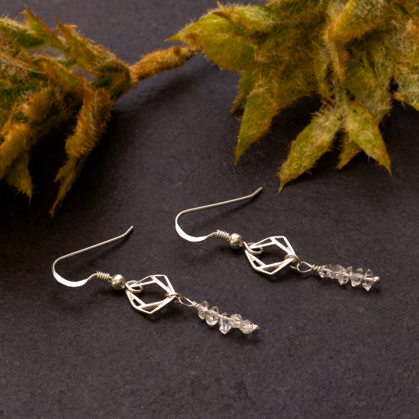 Herkimer Diamond And Charm Drop Earrings