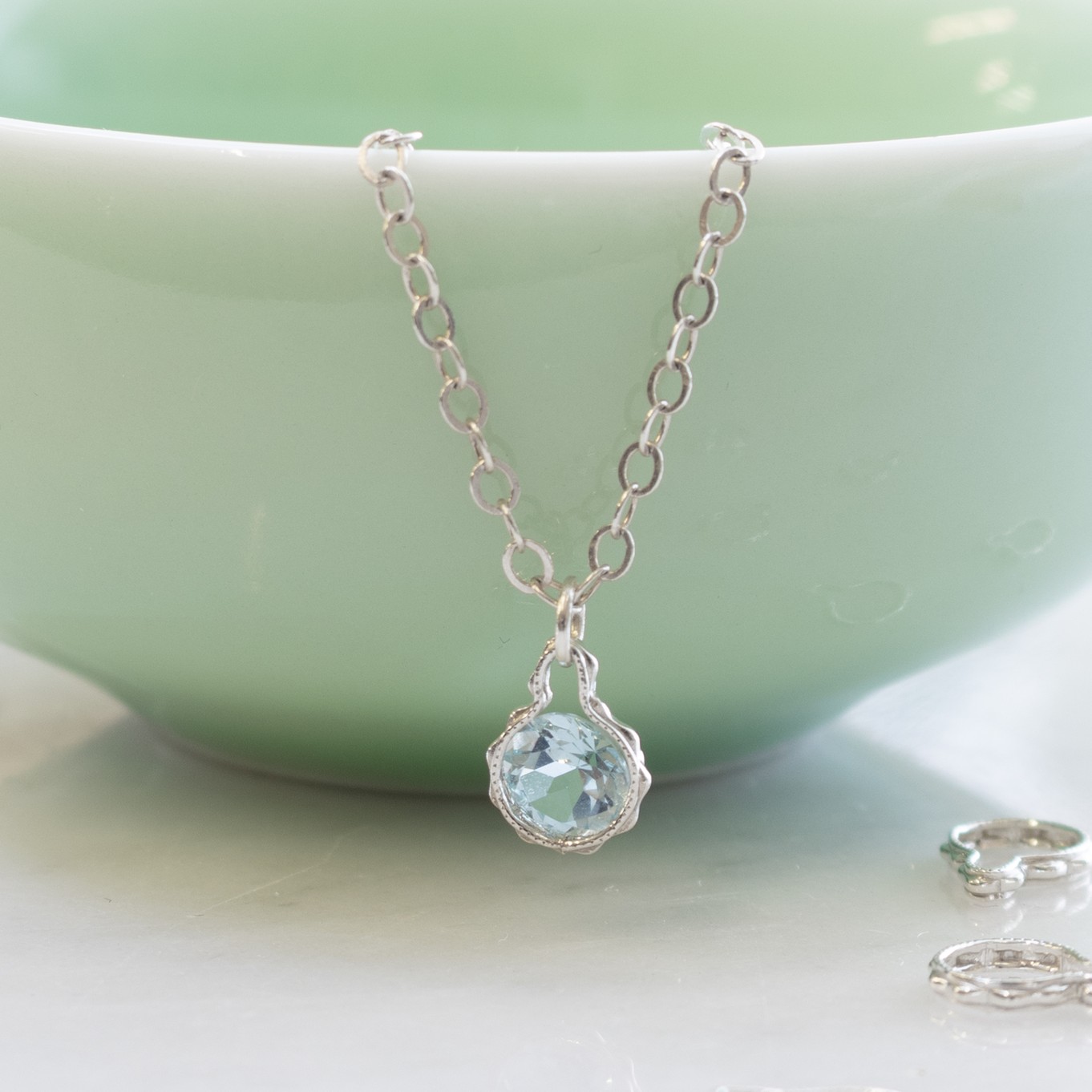 Sky Blue Topaz Pendant Silver Necklace