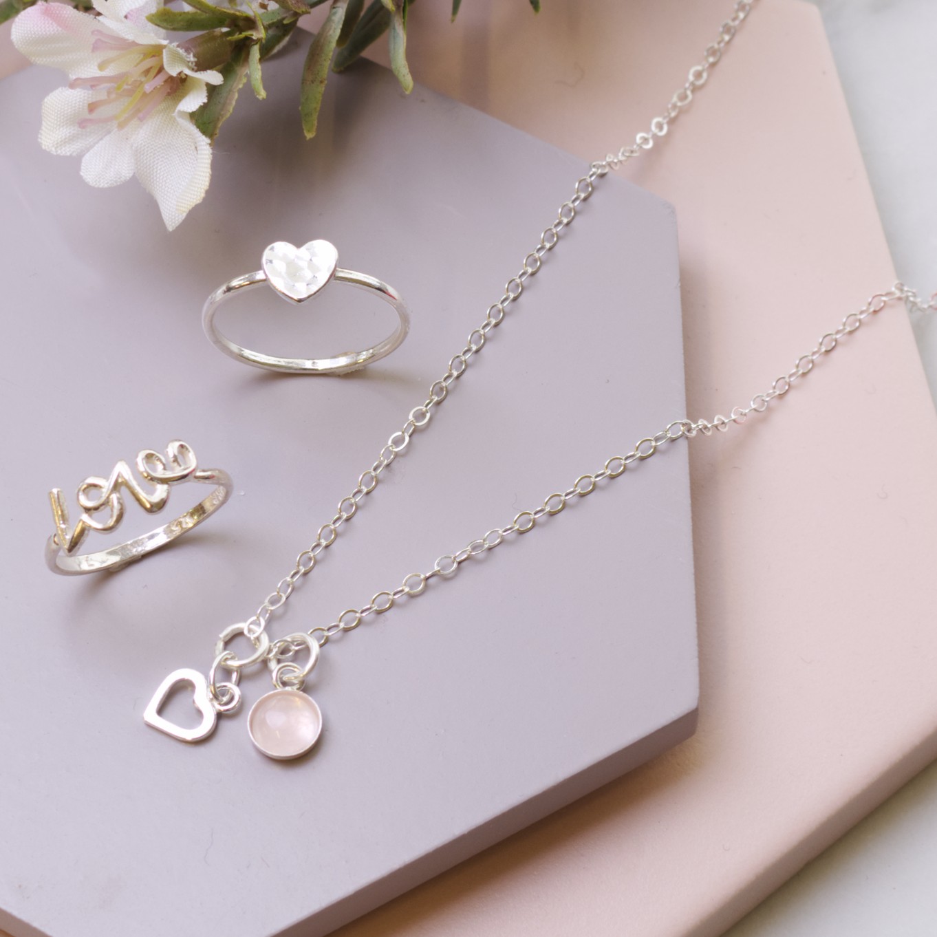 Rose Quartz & Heart Pendant Necklace