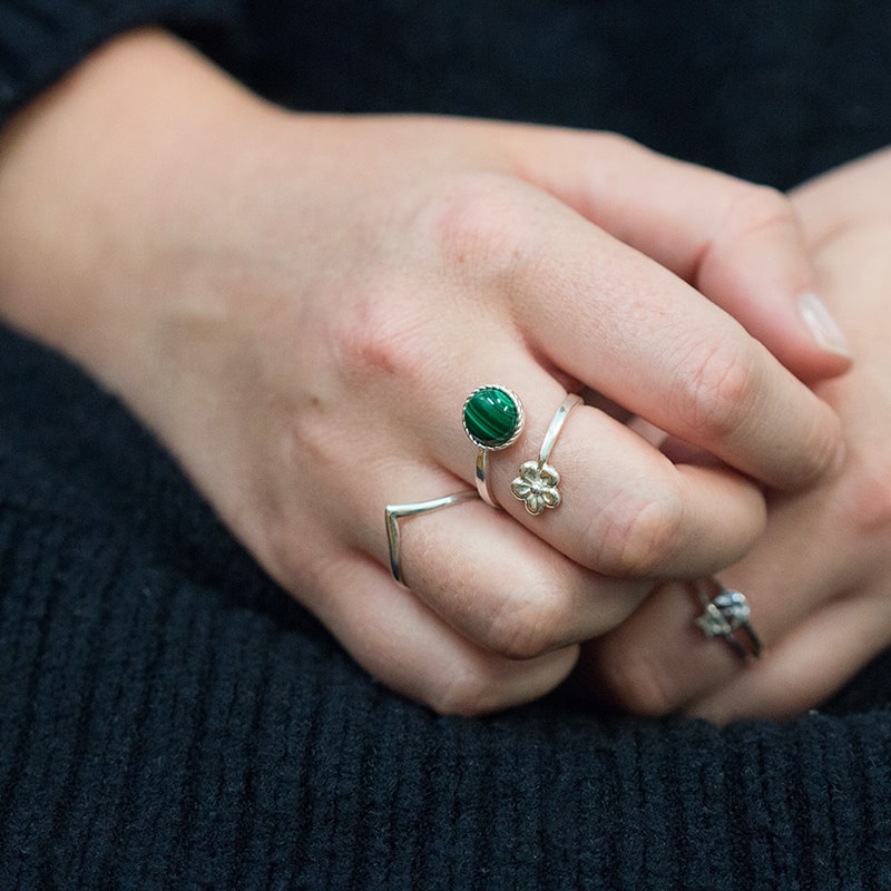 Malachite & Flower Ring