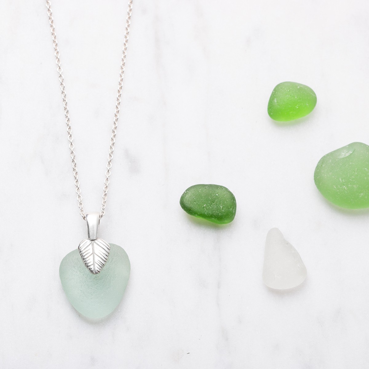 Sea Glass & Leaf Necklace