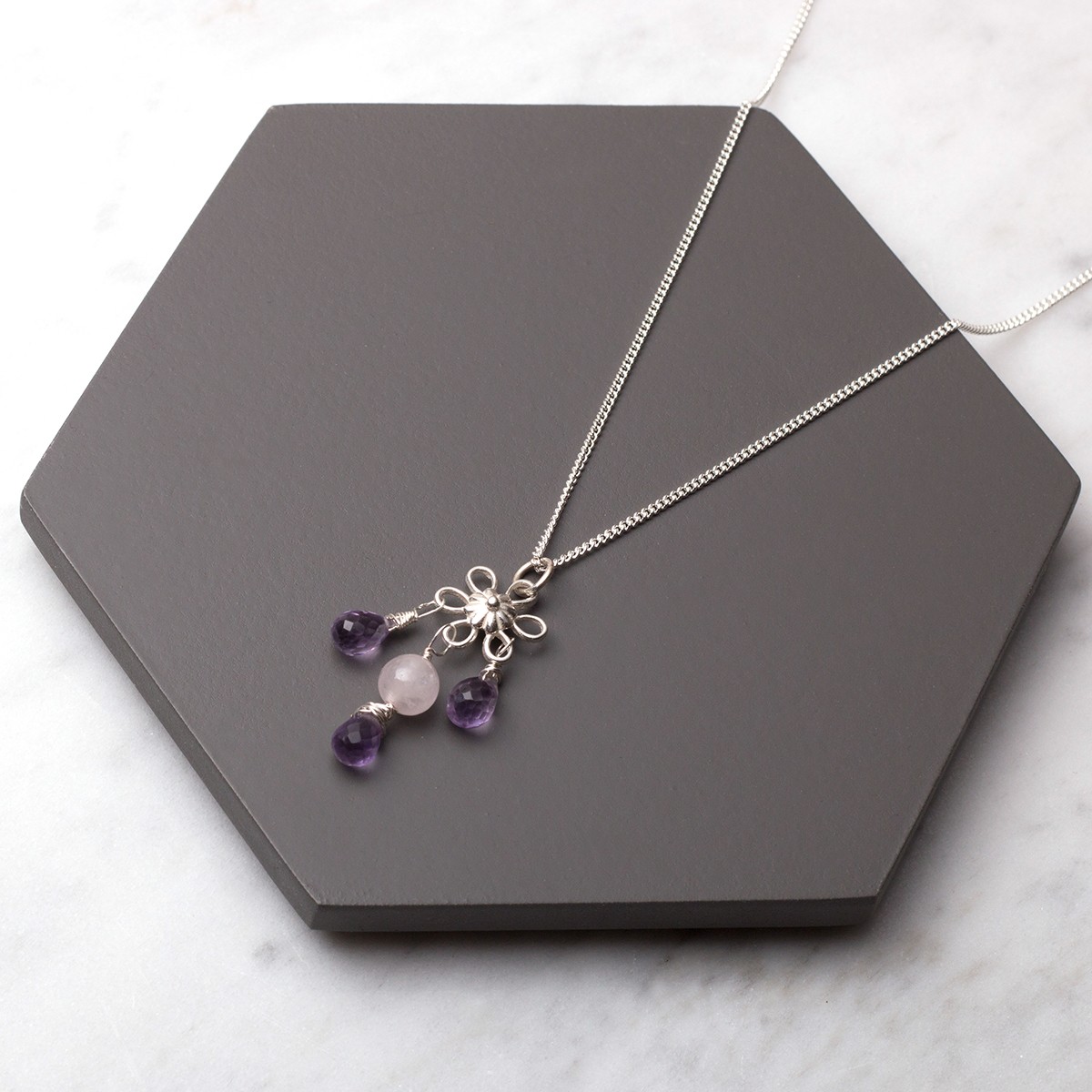 Amethyst Briolette Flower Necklace