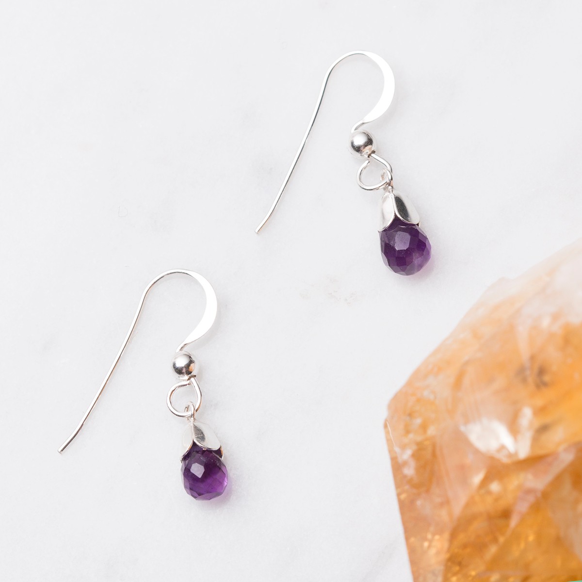 Amethyst & Petal Drop Earrings