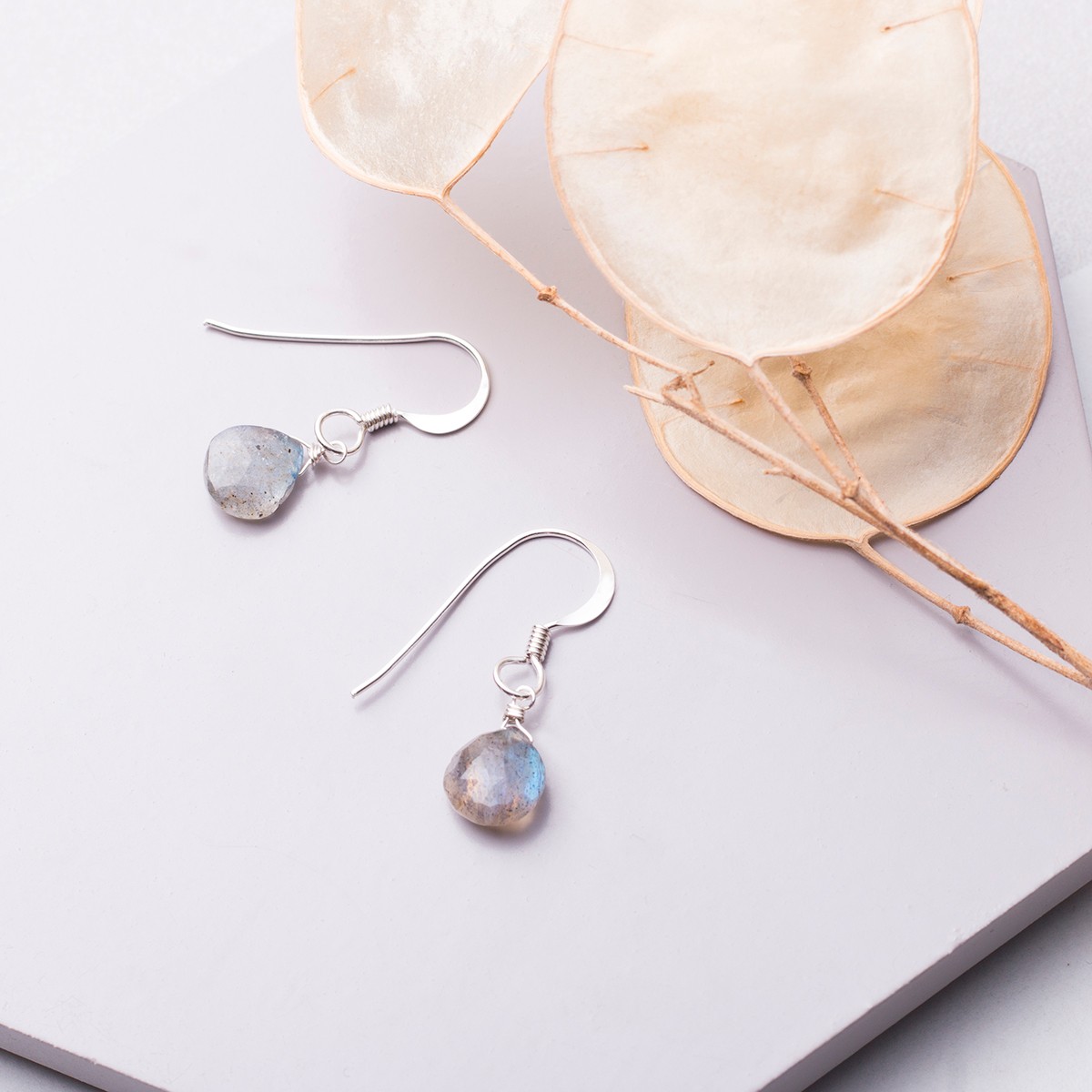 Labradorite Heart Briolette Earrings