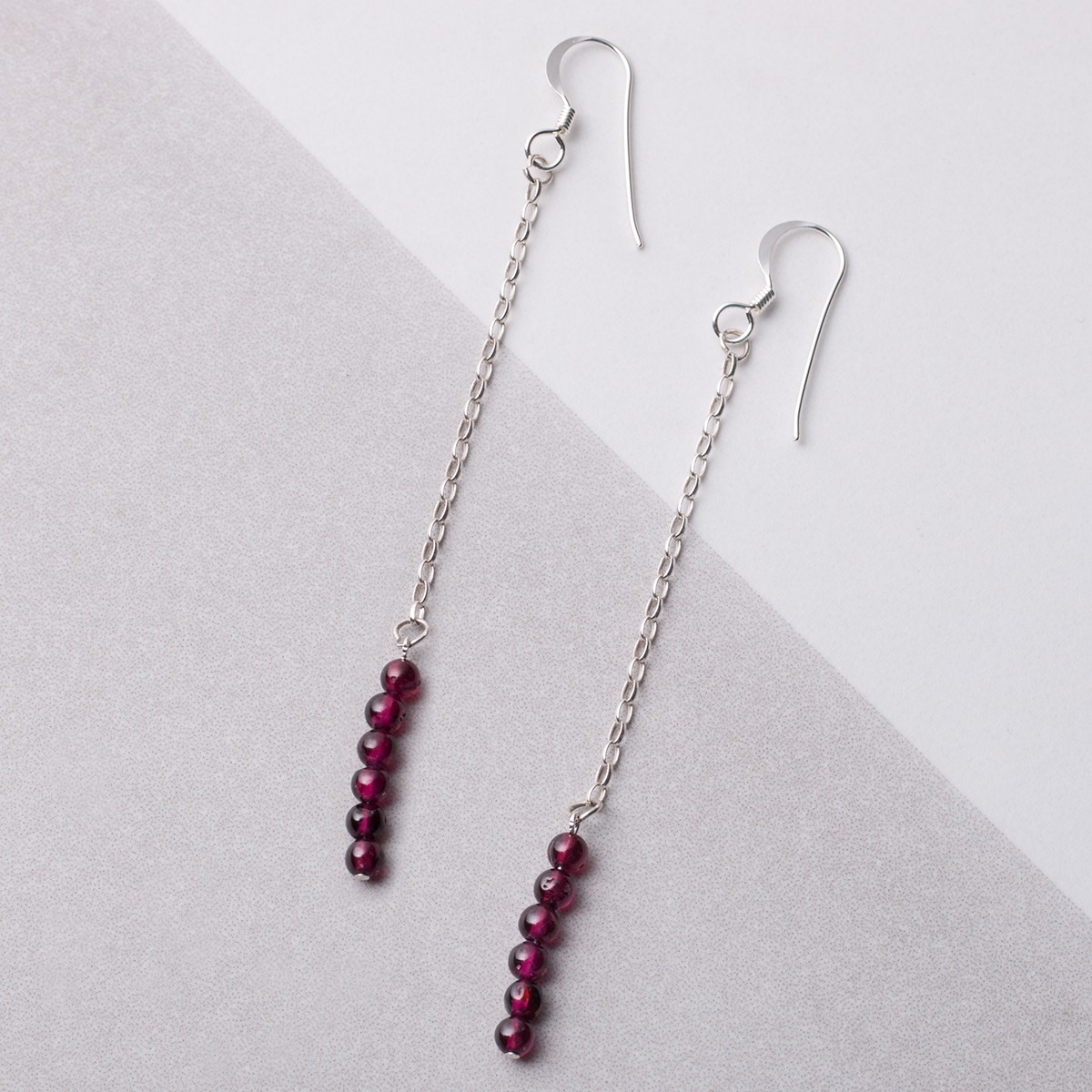 Garnet & Chain Drop Earrings