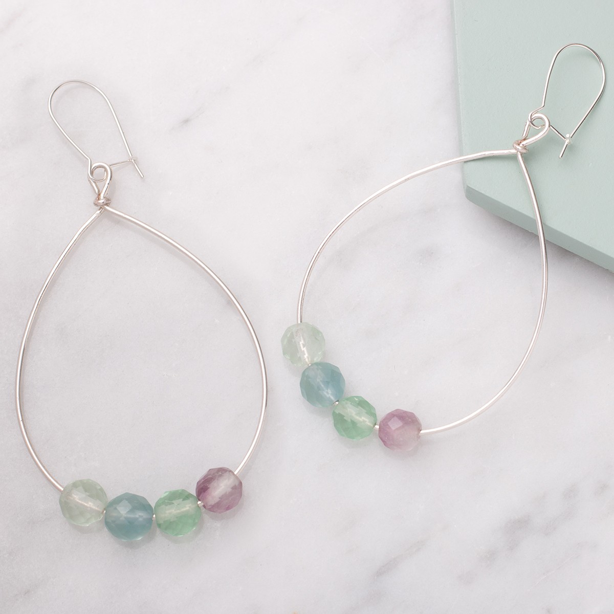 Rainbow Fluorite Hoop Earrings