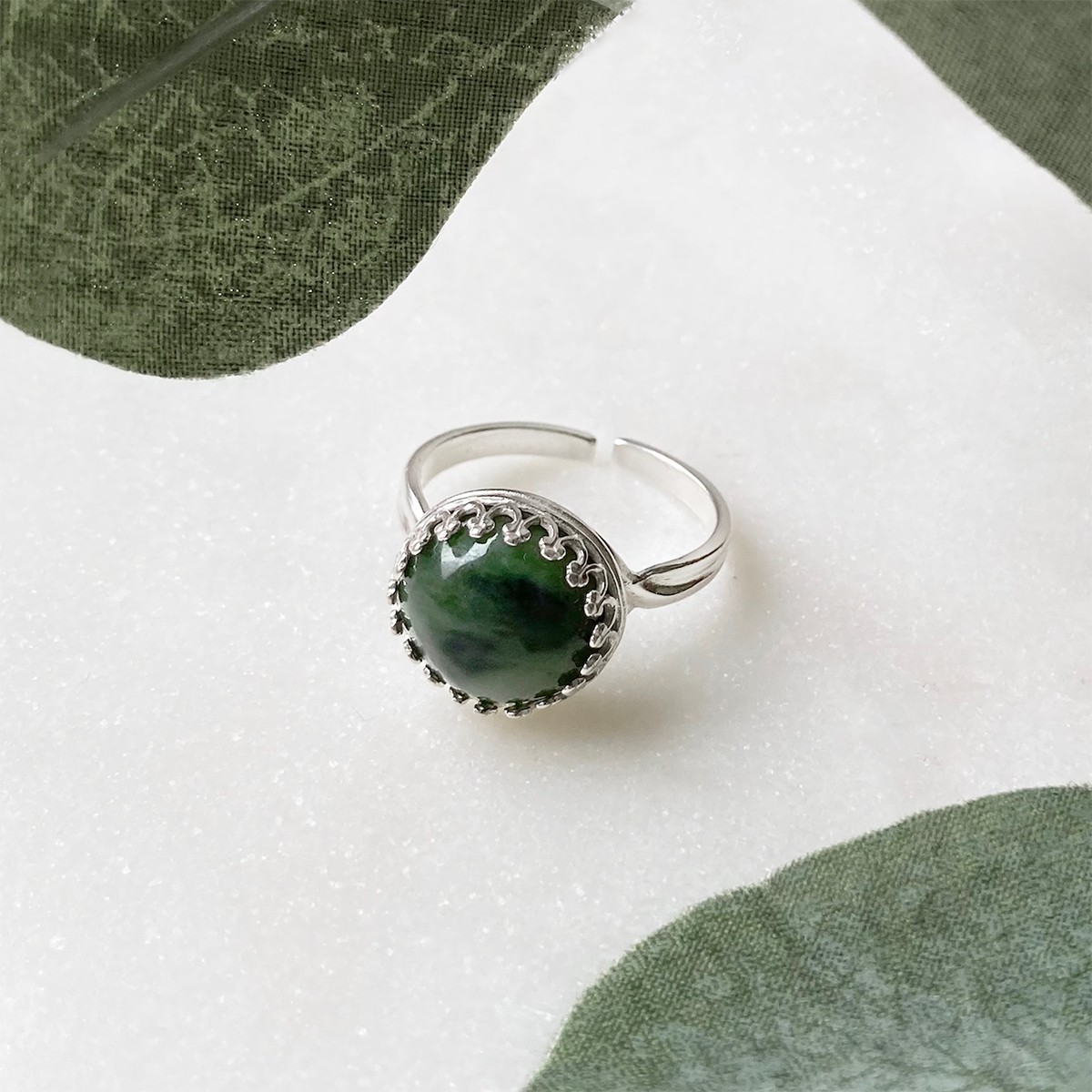 Nephrite Jade Gallery Wire Ring