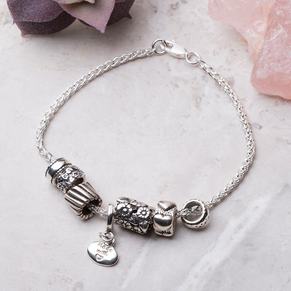 Sterling Silver Charm Bead Bracelet