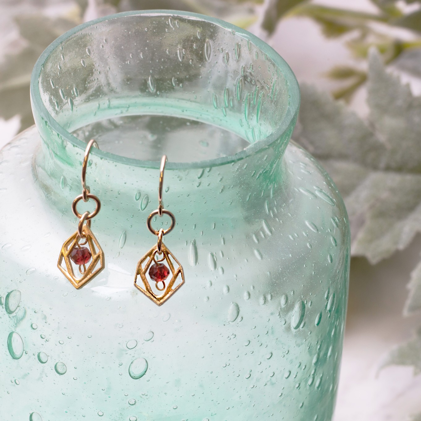 Gold Garnet Drop Earrings