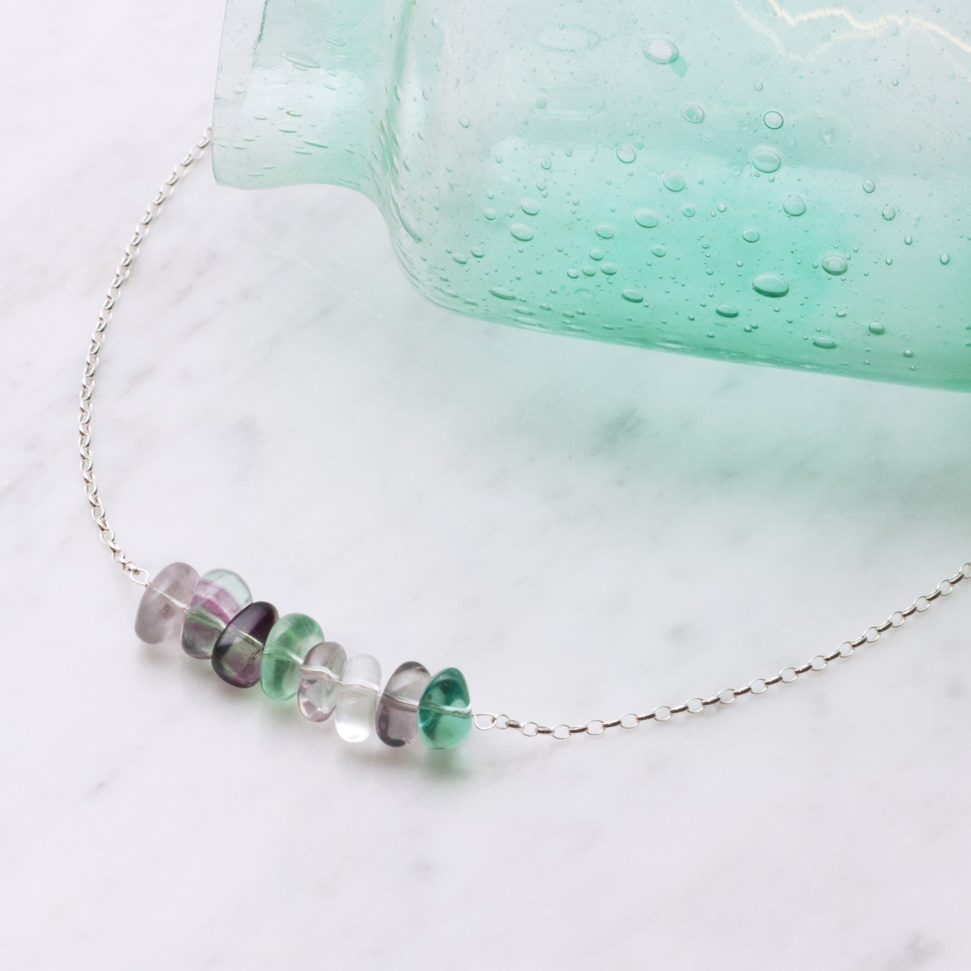 Rainbow Fluorite Nugget Bead Bar Necklace