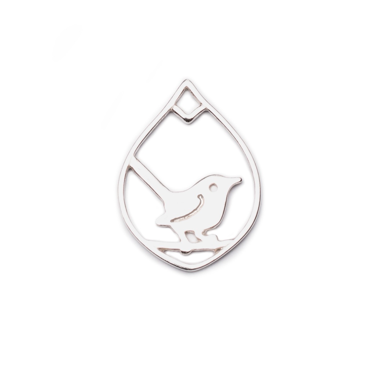 Sterling Silver Teardrop Jenny Wren Pendant Charm