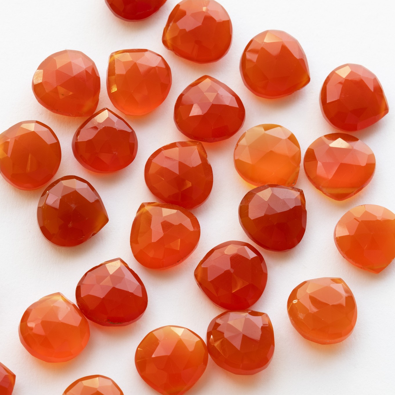 Carnelian Faceted Heart Briolette Beads - Approx From 8mm