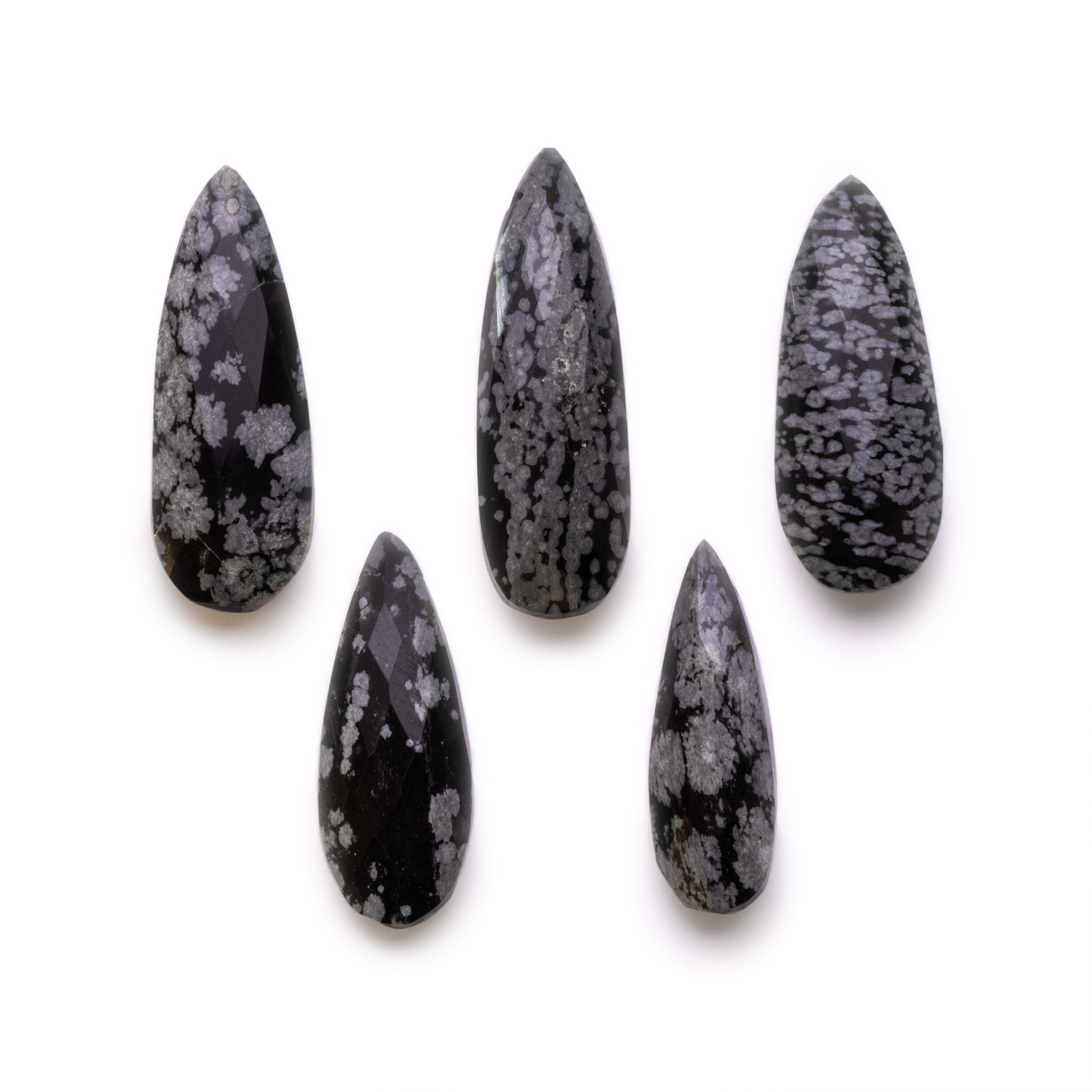 Snowflake Obsidian Faceted Teardrop Focal Beads, From Approx 22x10mm