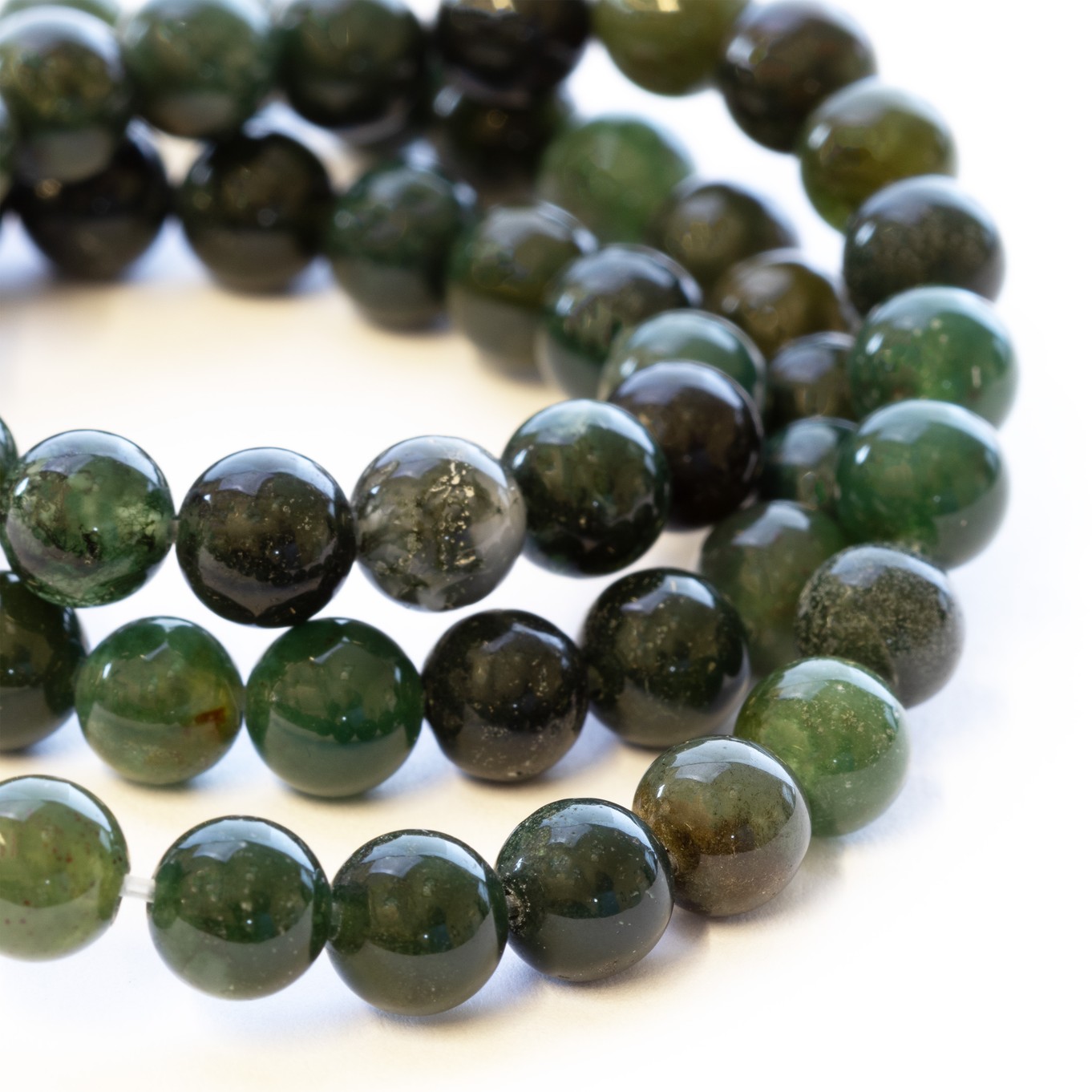 Green Moss Agate Round Beads - Various sizes