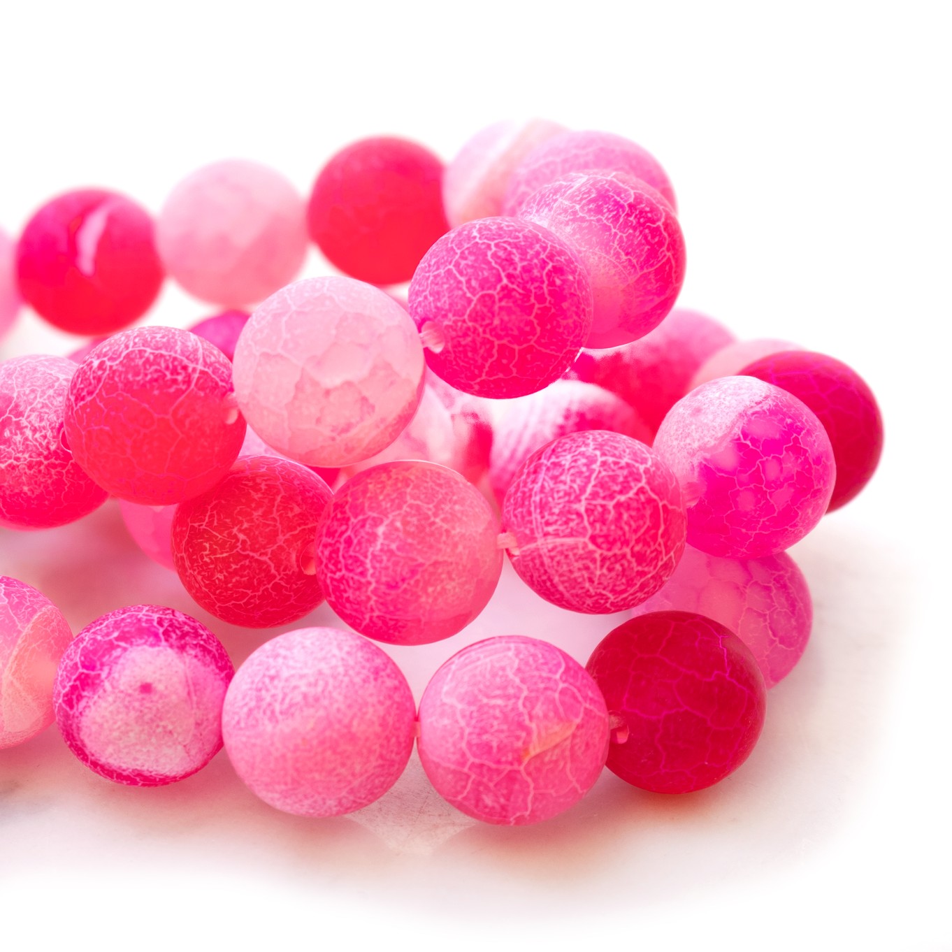 Fuchsia Pink Frosted Cracked Agate Round Beads - Various sizes