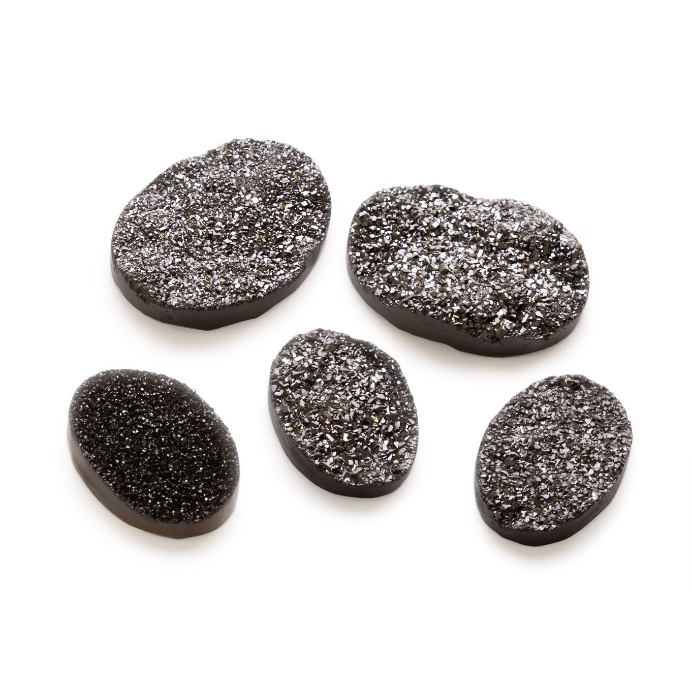 Shimmering Black Flat Drusy Cabochons