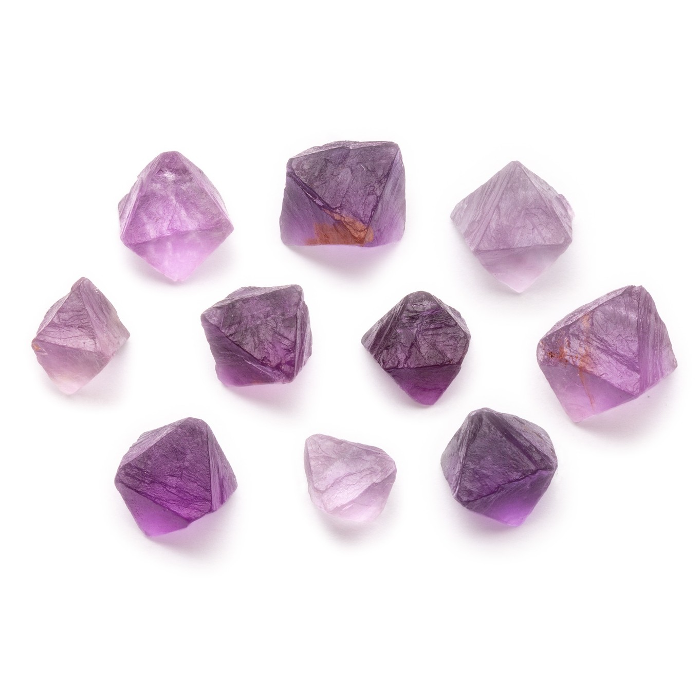 Purple Fluorite Octahedron Crystals, Pack of 10 Crystals (Undrilled)