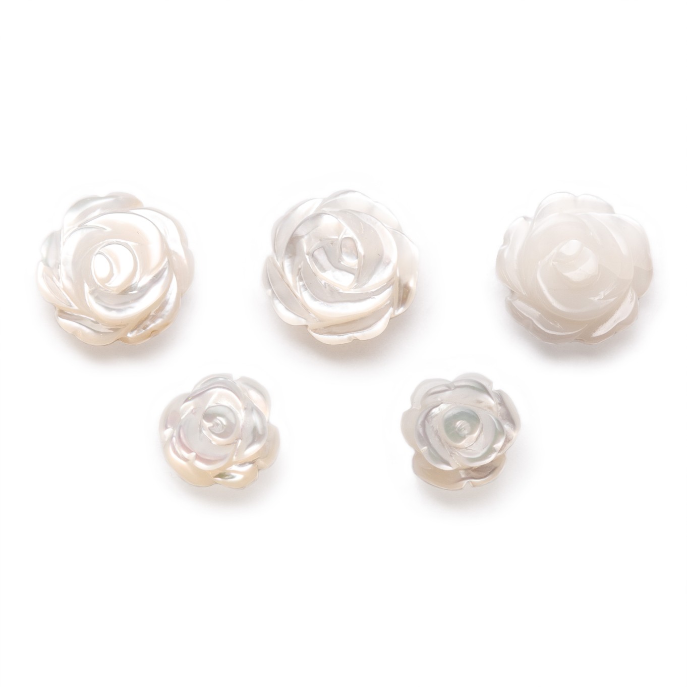 Mother Of Pearl Rose Shaped Half Drilled Beads - Various sizes