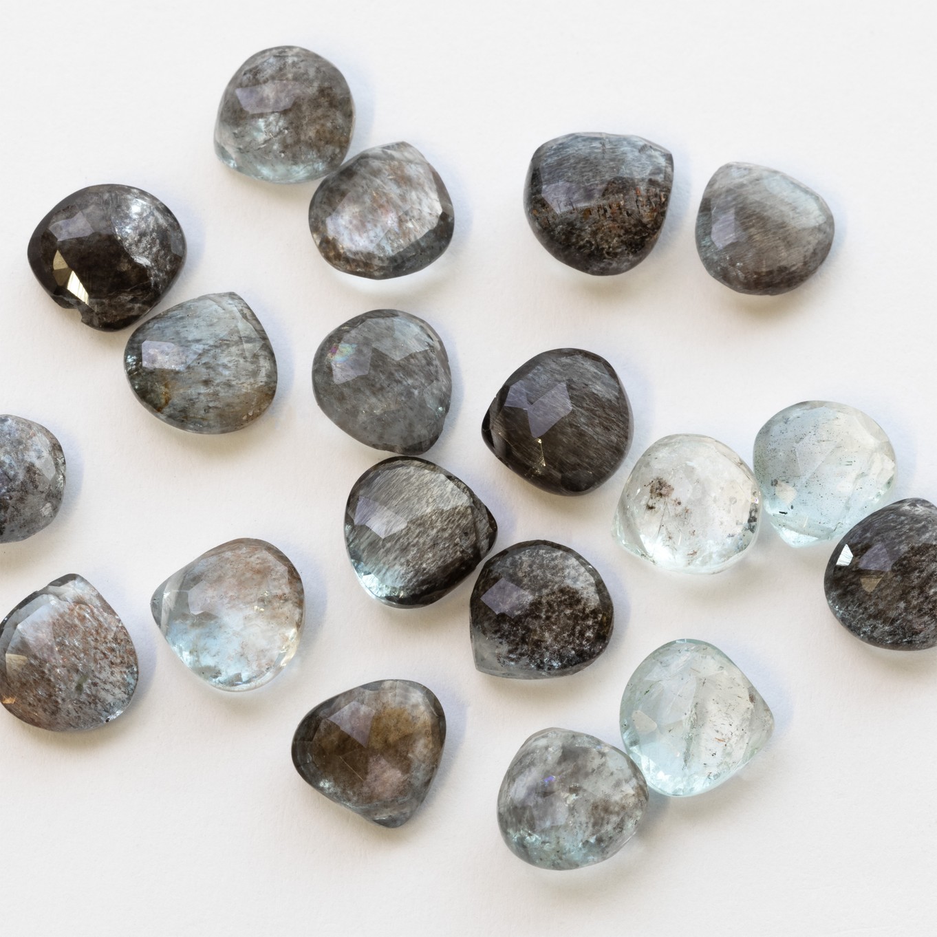 Moss Aquamarine Faceted Heart Briolette Beads - Various sizes