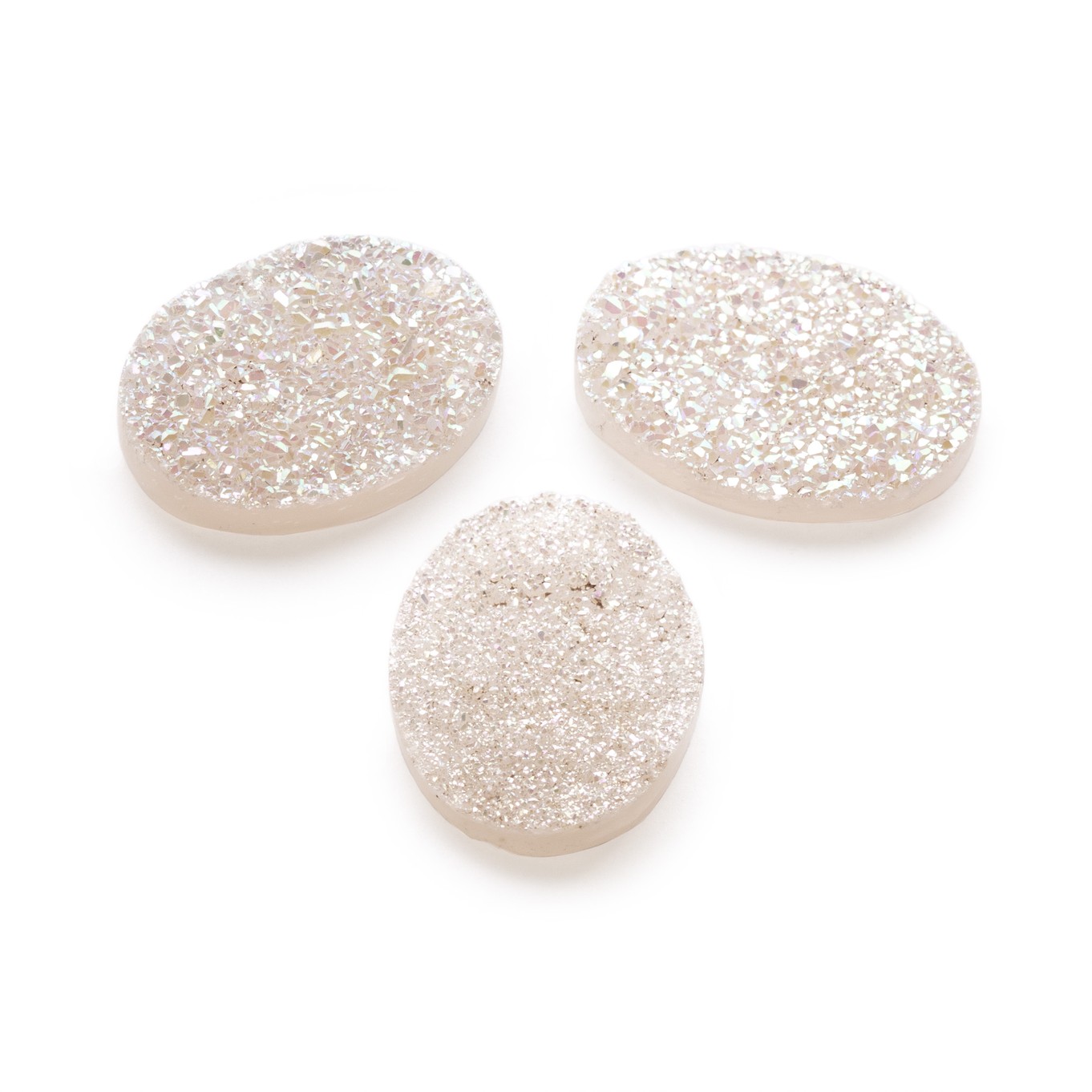 Iridescent White Flat Drusy Cabochons, Approx 18x13mm Oval