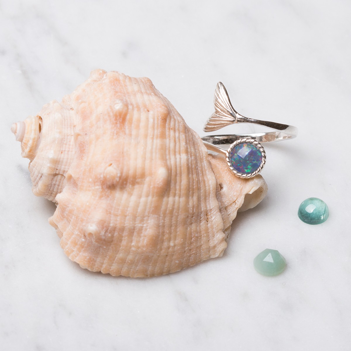 Opal Triplet Mermaid Tail Adjustable Ring