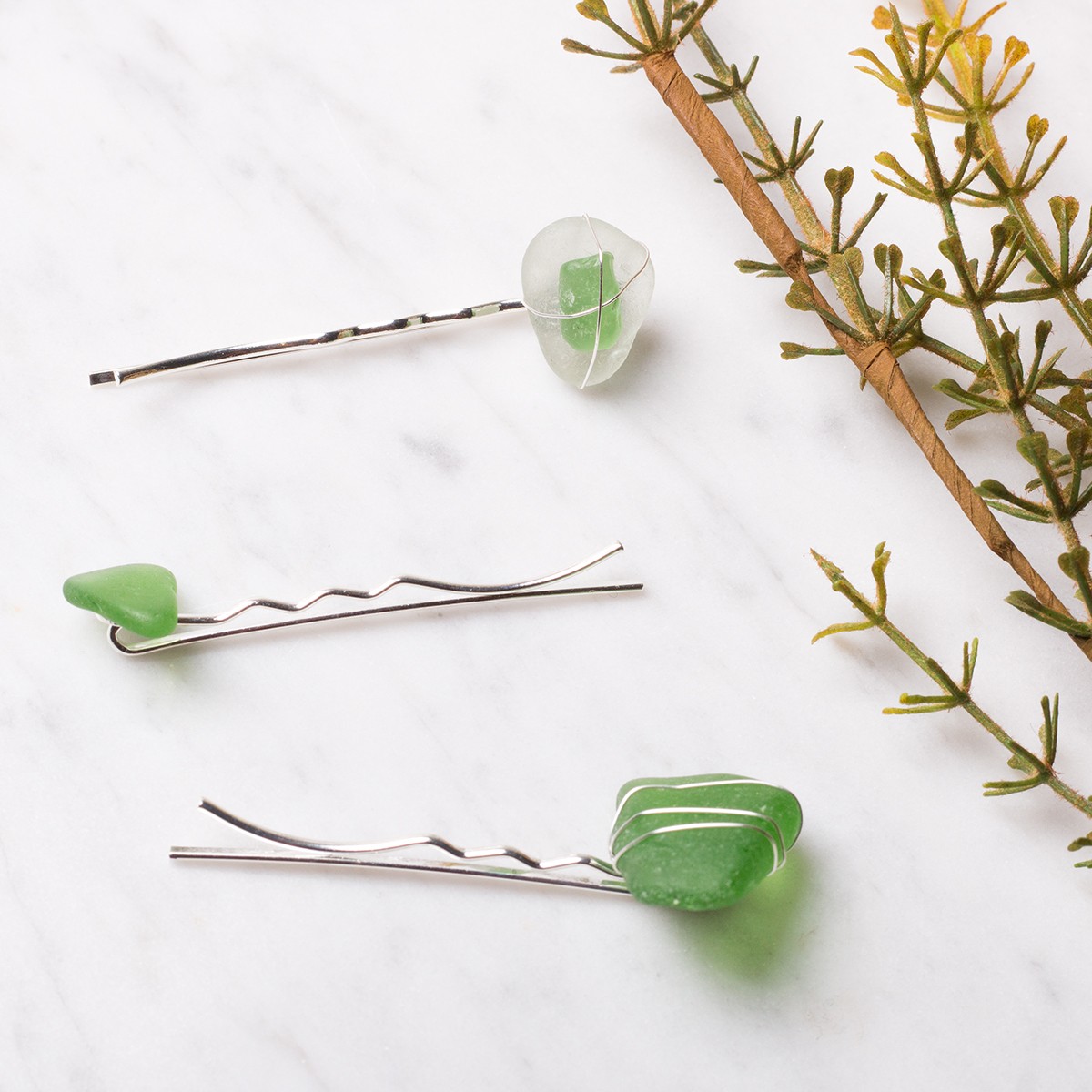 diy sea glass hair grips