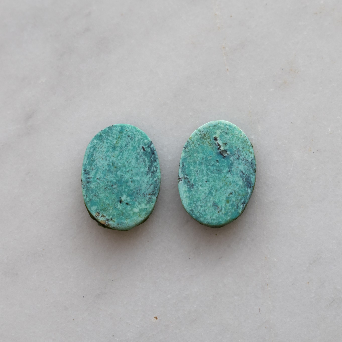 Pair of Chinese Turquoise Freeform Cabochons, Approx 12x9mm