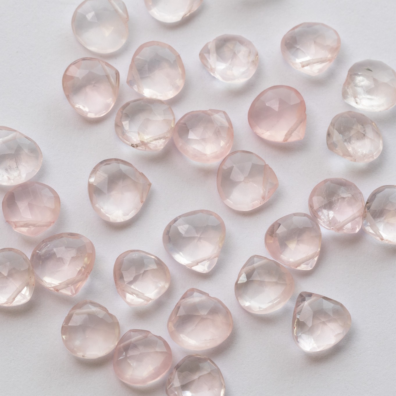 Rose Quartz Faceted Heart Briolette Beads - Approx From 7mm