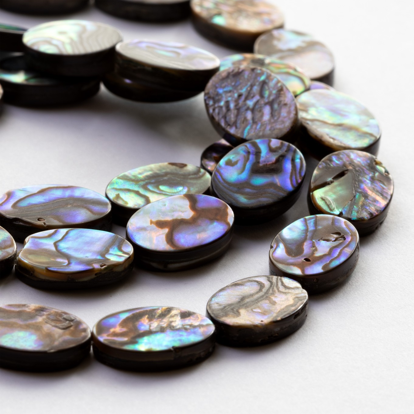 Paua Shell Flat Oval Beads, Approx 14x10mm