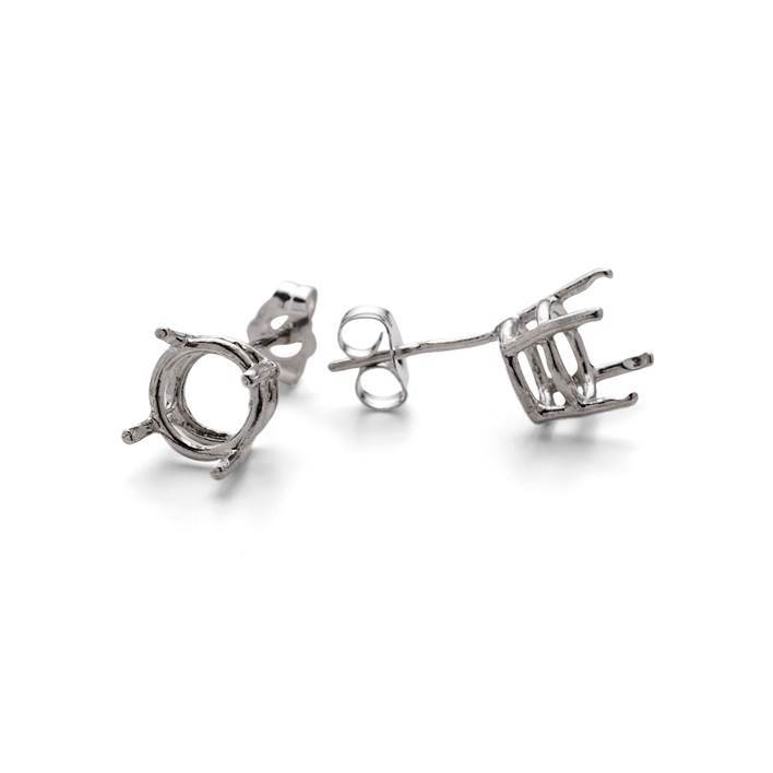 Sterling Silver Pre-Notched Earstud Settings For Faceted Stones (Pair)