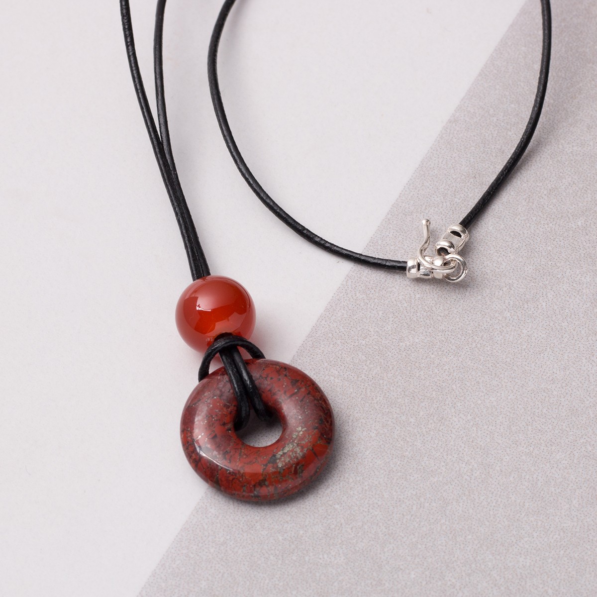 BRECCIATED JASPER DONUT & CARNELIAN NECKLACE