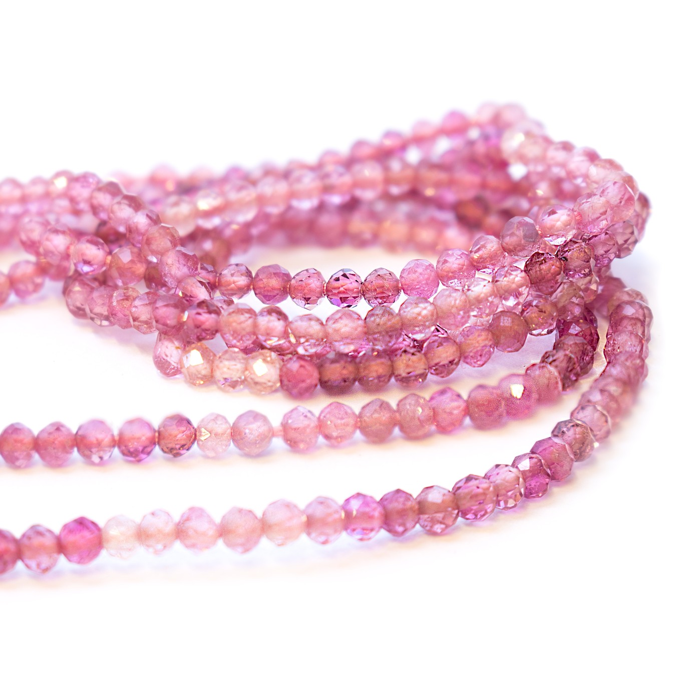 Pink Tourmaline Shaded Micro Faceted Round Beads - Approx 2mm