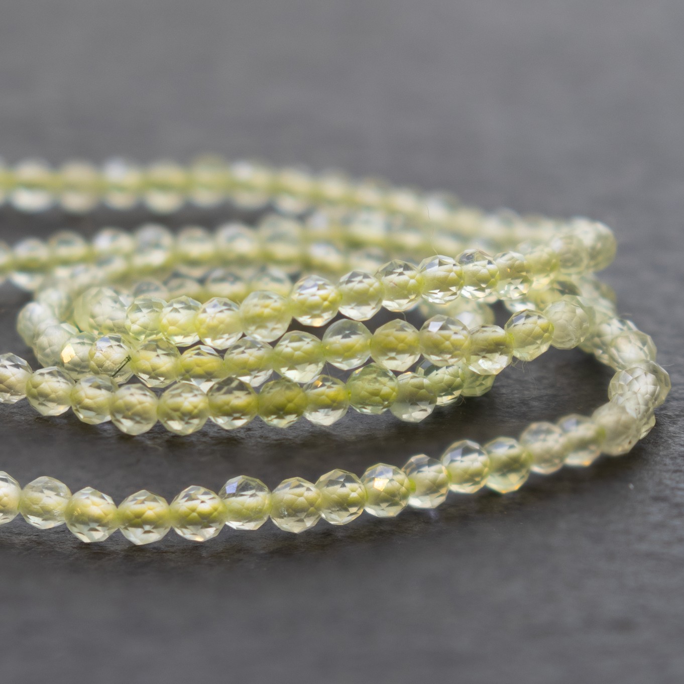 Prehnite Micro Faceted Round Beads - Approx 2mm