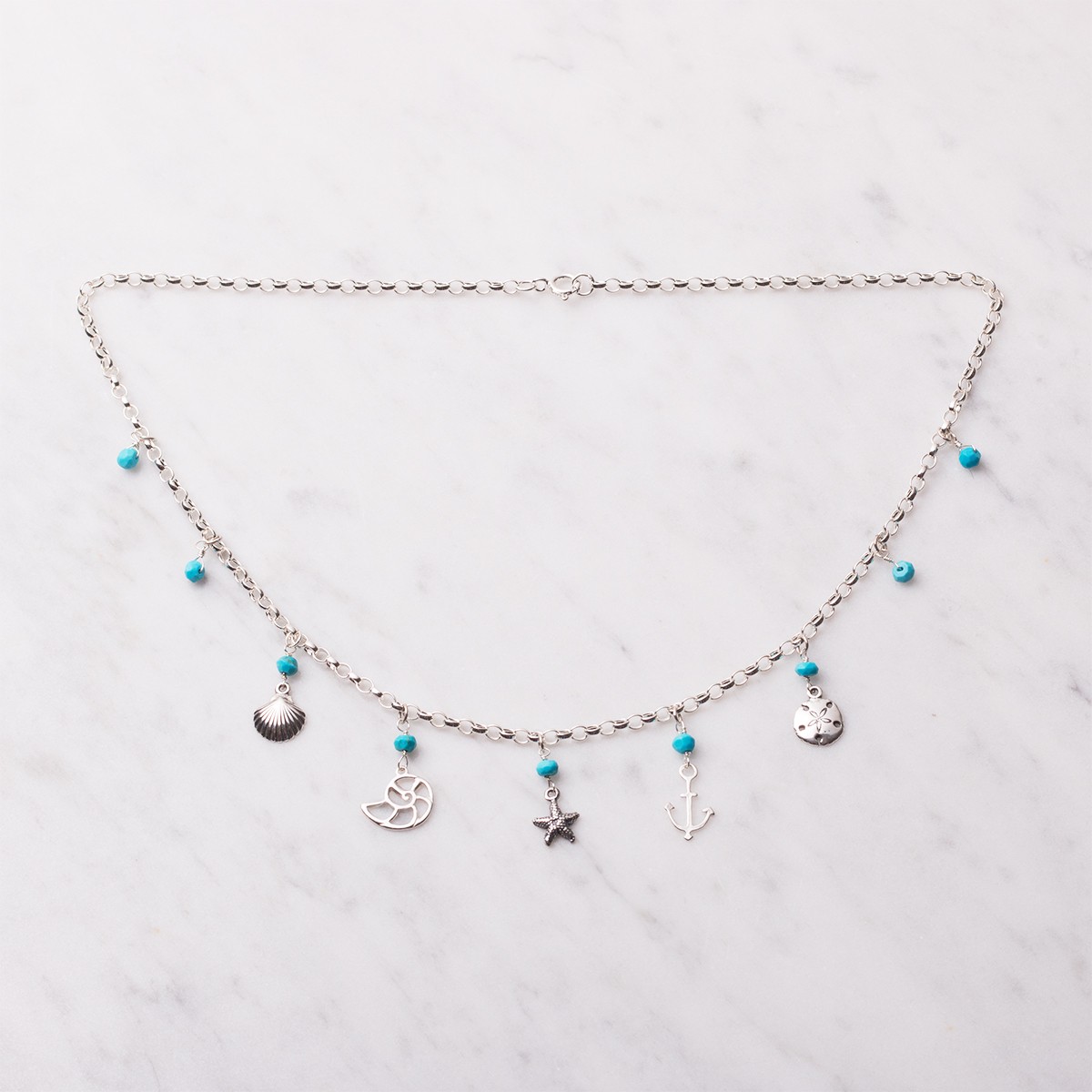 Turquoise & Beach Charm Necklace