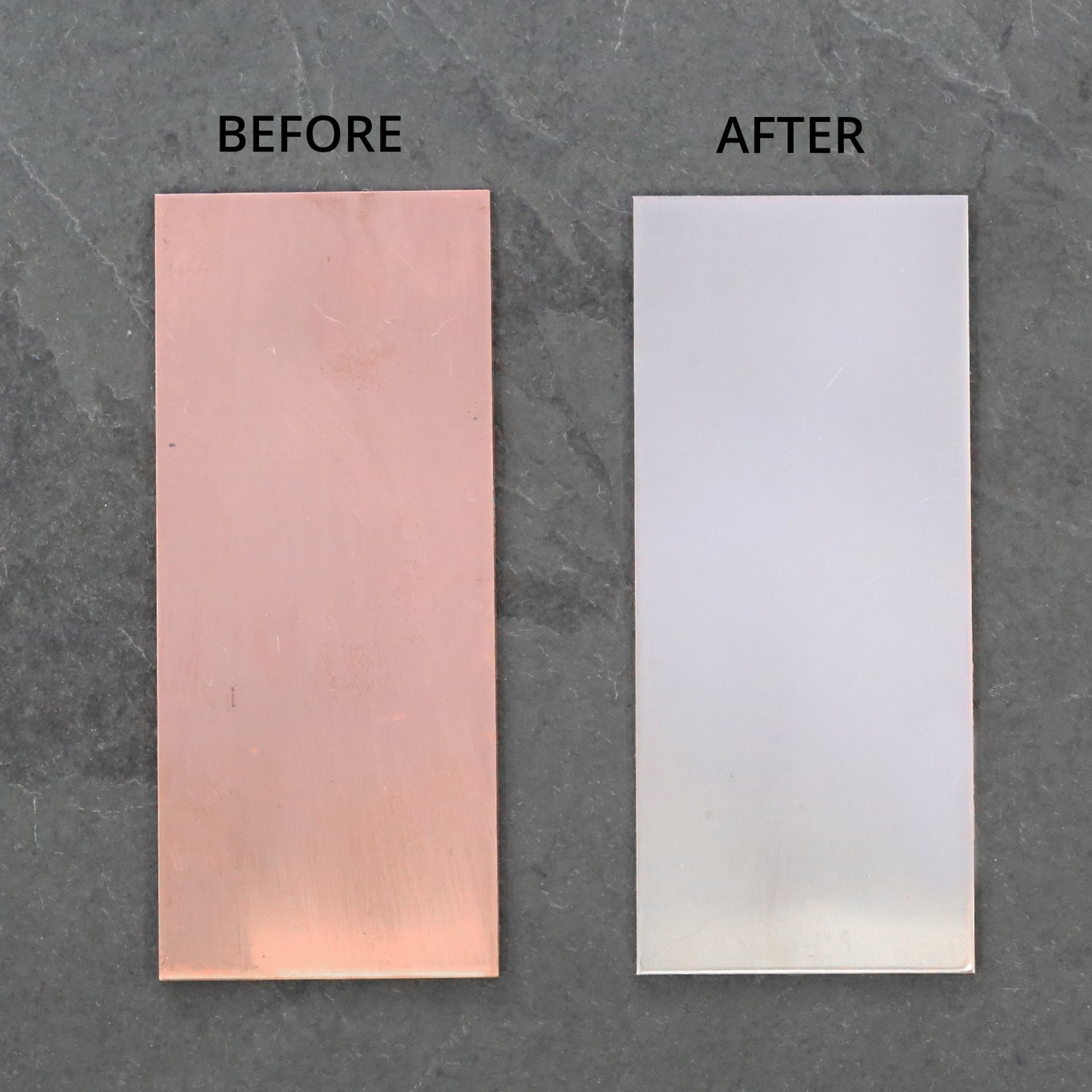 Silver plating solution on Copper - Before and After