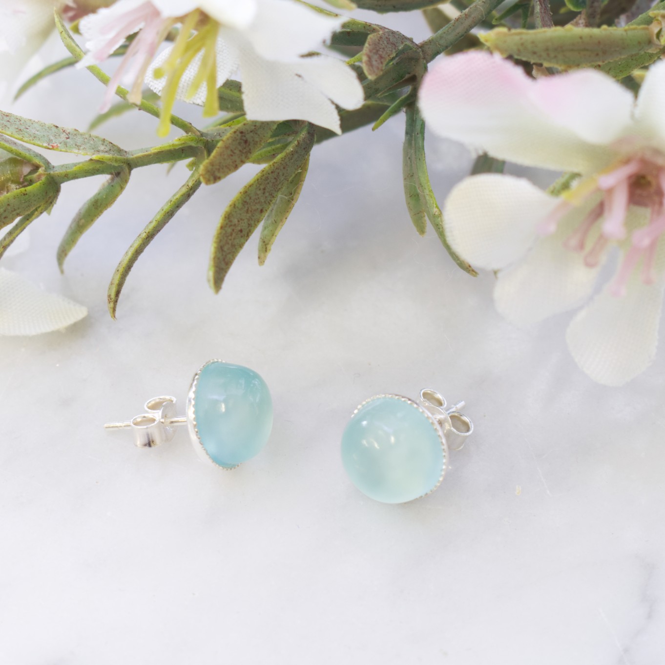 Aqua Blue Chalcedony Earstuds