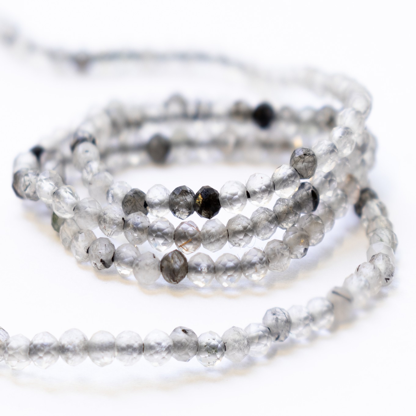 Black Tourmalinated Quartz Micro Faceted Round Beads - Approx 2mm